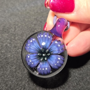 Hand Blown Glass Pendant, Purple Boro Floral Lampwork Implosion Necklace, Heady Borosilicate Glass Flower Jewelry Gift