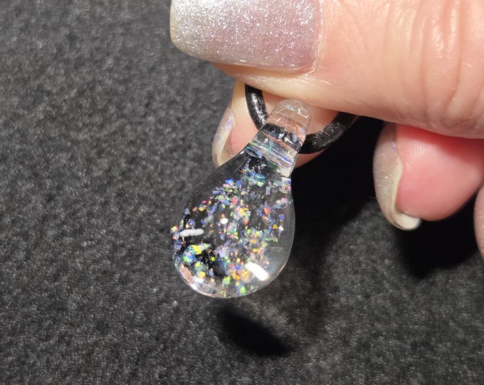 Crushed Opal Pendant • Gilson Opal Necklace, multicolor sparkle Hand Blown Borosilicate Glass Jewelry with crushed Gilson opals
