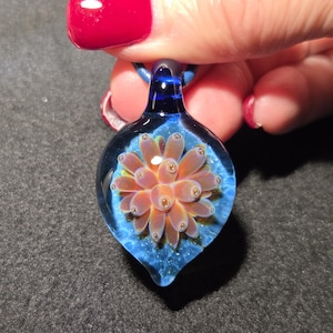 Boro Implosion necklace, handmade lampwork, hand blown borosilicate heady glass pendant! Handcrafted artisan glass flower jewelry.