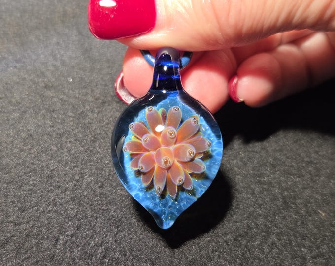 Boro Implosion necklace, handmade lampwork, hand blown borosilicate heady glass pendant! Handcrafted artisan glass flower jewelry.