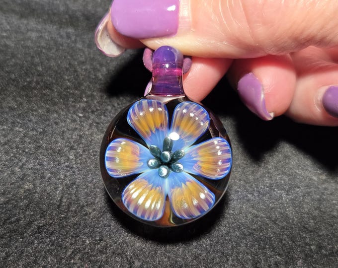 Heady Glass Flower Jewelry, Handmade, Hand Blown Glass Flower Pendant.  Blown Glass Implosion Necklace in Borosilicate Glass!