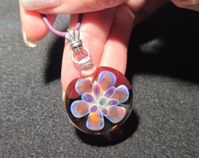 Groovy Flower Power Glass Pendant, Tie Dye Borosilicate Implosion Necklace, Heady Hand Blown Glass Jewelry, Sterling Silver Bail