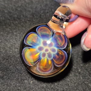 Hand Blown Glass Jewelry.  Handmade Glass flower Pendant.  Blown Glass Implosion Necklace in Borosilicate Glass!  Heady Glass Flower Jewelry