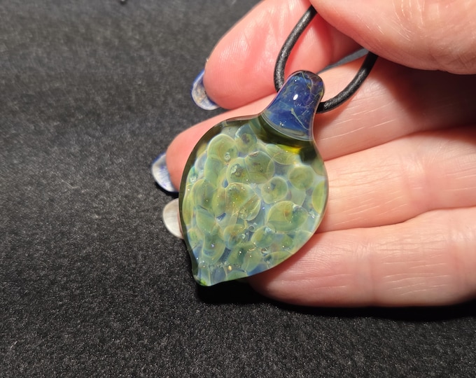 Borosilicate heady glass pendant, Hand blown glass frit Implosion necklace, a great unisex gift for glass lovers.  Blown glass jewelry.
