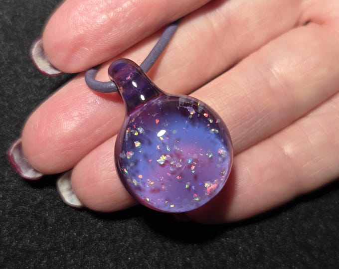 Small opal choker necklace, featuring crushed Gilson opal encased in borosilicate. Blown glass Jewelry, sparkly Galaxy opal pendant gift