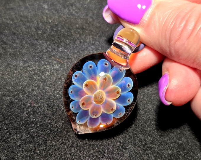 Hand Blown glass Flower Implosion Pendant.  Art Glass Necklace. Handmade Borosilicate Glass Flower Choker, Unique and Delicate Gift for Her