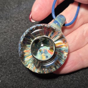 Borosilicate Implosion pendant, Handmade blown glass radial implosion design!  Great gift for a man.  Handcrafted glass Jewelry.