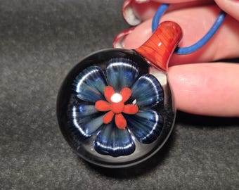 Blown Glass Jewelry, Glass Flower Necklace, Handmade Lampwork Heady Glass Pendant, Boro Glass Implosion Gift.