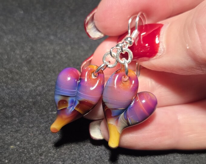 Multicolor heart earrings, lightweight handmade blown glass hearts made with borosilicate hearts and sterling silver