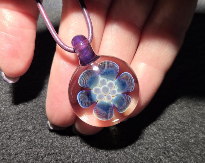 Handmade Glass flower Pendant in Borosilicate!  Heady Glass Flower Jewelry, Glass Pendant, Hand Blown Necklace with boro implosion.