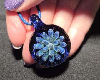 Borosilicate Implosion pendant, Hand blown glass flower Implosion necklace make a great unisex gift for glass lovers.