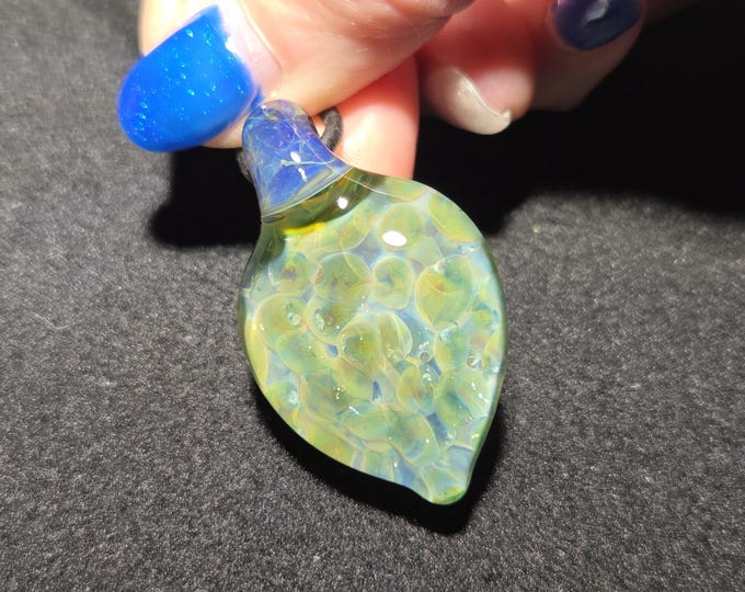 Borosilicate heady glass pendant, Hand blown glass frit Implosion necklace, a great unisex gift for glass lovers.  Blown glass jewelry.