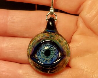 Hand blown glass evil eye pendant -Handmade blue eye necklace from borosilicate glass with sterling silver bail!  Perfect Halloween jewelry