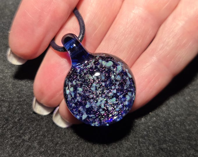 Sparkly Dichroic Glass Pendant in blue with purple and pink speckles, Handmade Lampwork Dicro Heady Glass Pendant