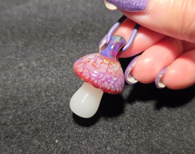 Pink Boro Mushroom Pendant • Handmade Mushroom Jewelry • Psychedelic Art Glass Necklace • Trippy Hippie Shroom • Cute Toadstool Gift