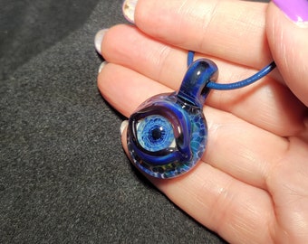 Evil Eye necklace, handmade blown glass eye pendant, spooky jewelry for Halloween