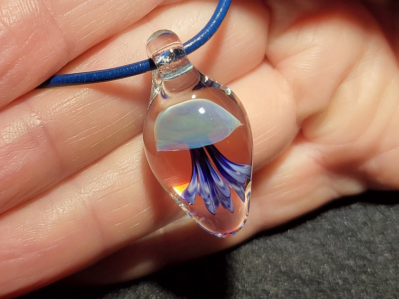 Dainty Jellyfish pendant, hand blown borosilicate glass jellyfish necklace image 3