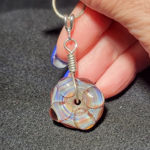 Translucent Borosilicate disc necklace- my hand blown glass donut disk choker design in sterling silver and Greek leather