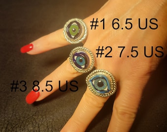 Eclectic evil eye ring- handmade third eye ring in sterling silver.   Realistic eyeballs choice of 6.5, 7.5, 8.5 USA size