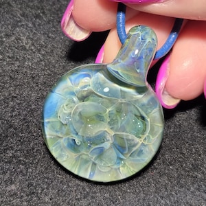Borosilicate Implosion pendant, Hand blown glass frit Implosion necklace make a great unisex gift for glass lovers.  Blown glass jewelry.