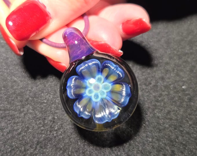 Handmade Lampwork Heady Glass Pendant, Glass Flower Necklace, a Borosilicate Hand Blown Glass Gift.  Blown Glass Jewelry