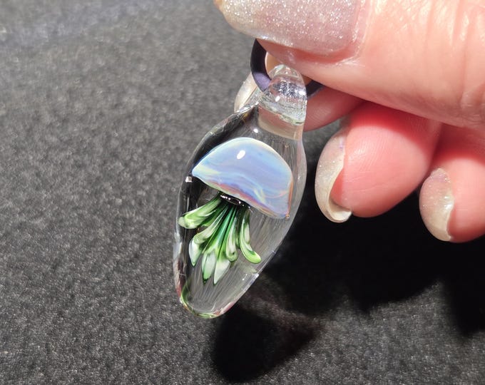Handmade Jellyfish pendant, blown glass borosilicate floating jellyfish Necklace for beachy jewelry lovers