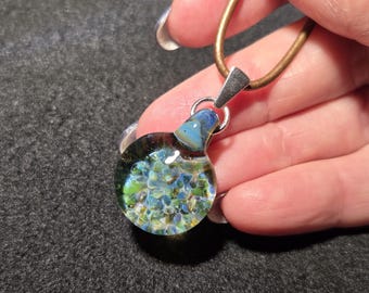 Tiny Boro Implosion glass pendant, Handmade dainty frit Implosion design made with borosilicate and sterling silver bail!