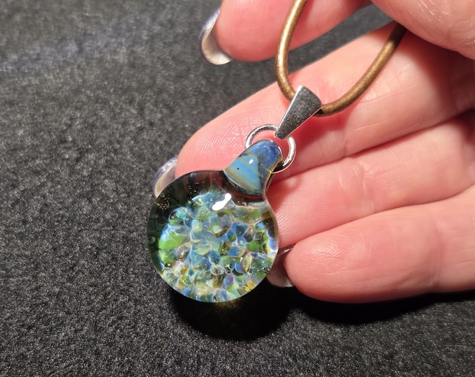 Tiny Boro Implosion glass pendant, Handmade dainty frit Implosion design made with borosilicate and sterling silver bail!