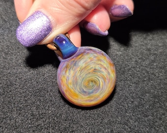 Heady Borosilicate Implosion Pendant, Hand Blown Glass Spiral Frit Implosion Necklace Makes a Great Unisex Gift for Glass Lovers.