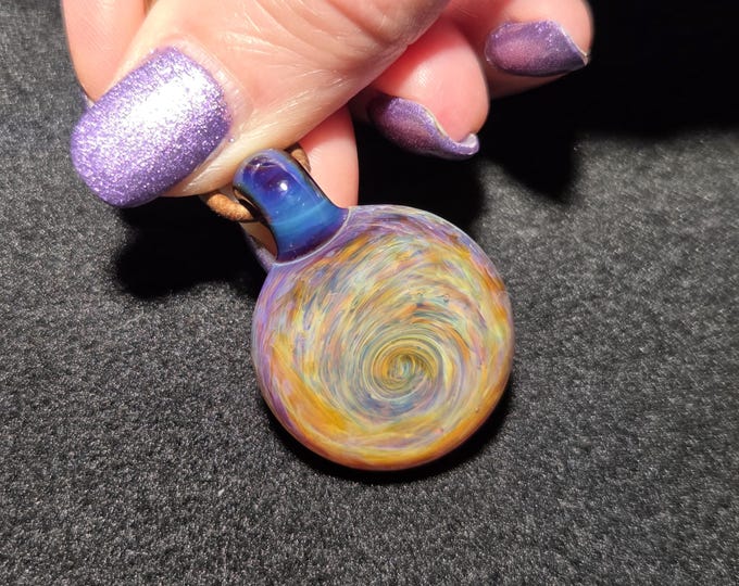 Heady Borosilicate Implosion Pendant, Hand Blown Glass Spiral Frit Implosion Necklace Makes a Great Unisex Gift for Glass Lovers.