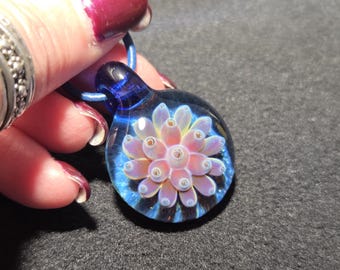 Boro Implosion charm, handmade lampwork, hand blown borosilicate heady glass pendant! Handcrafted artisan glass flower jewelry.