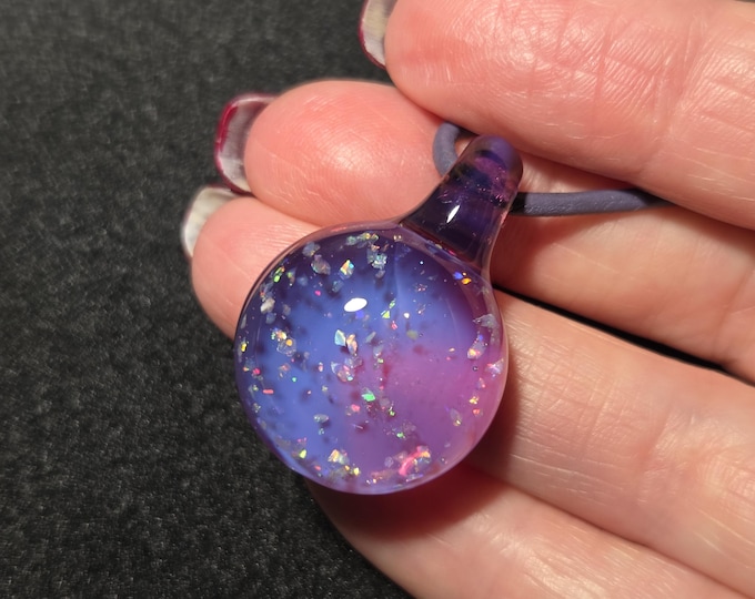 Small opal choker necklace, featuring crushed Gilson opal encased in borosilicate. Blown glass Jewelry, sparkly Galaxy opal pendant gift
