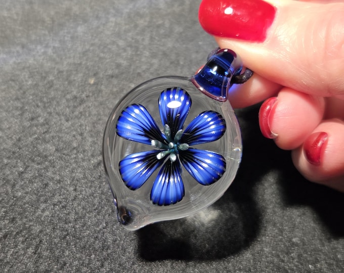 Hand Blown Borosilicate Glass Flower Pendant, Heady Boro Implosion Necklace, Nature Inspired Botanical Jewelry