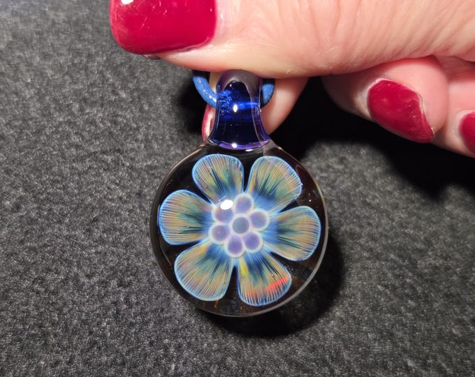 Fantasy Flower Implosion Pendant, Multicolor Hand Blown Glass Necklace, Handmade Lampwork, Heady Borosilicate Jewelry