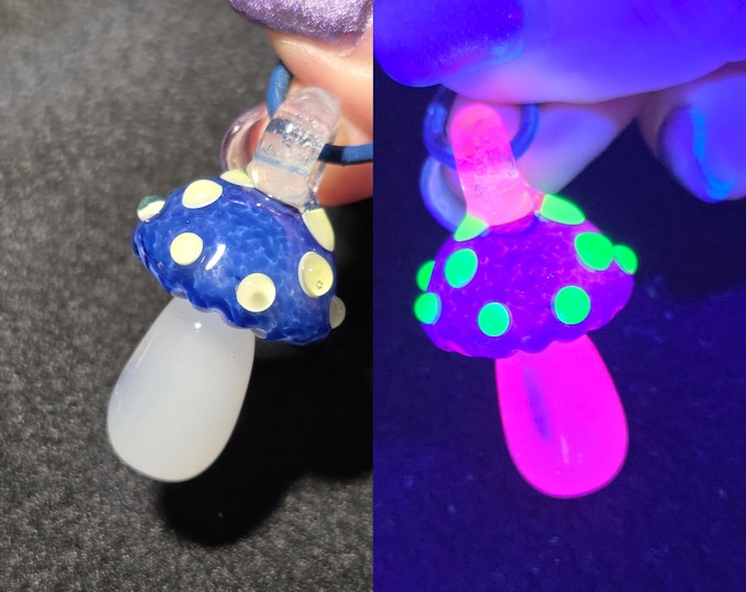 Magical Mushroom Jewelry, UV Reactive Glow Mushroom, Hand Blown Art Glass Pendant Necklace in Pink, Unique Gift for Nature Enthusiasts!