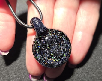 Cosmic Galaxy Opal Pendant • Crushed Gilson Opal Encased Borosilicate • Sparkly Celestial Handmade Lampwork Blown Glass Necklace