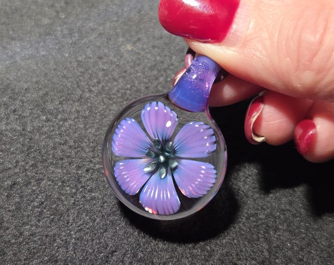 Hand Blown Pink Glass Flower Pendant, Boro Implosion Necklace in Borosilicate, Heady Lampwork Glass Flower  Jewelry