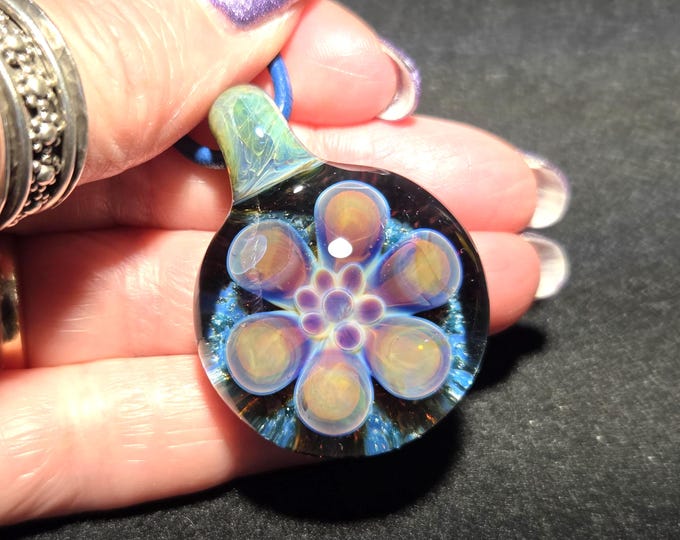 Groovy Flower Power Pendant, handmade blown glass lotus blossom Jewelry in Borosilicate glass!  Hand blown glass flower choker necklace.