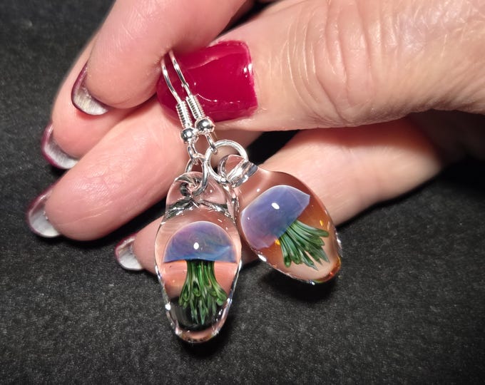Blown Glass Jellyfish Earrings,  Whimsical Lampwork Glass Marine Inspired Earrings for that Special Loved One. Fun Tropical Jewelry