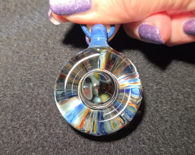 Heady Implosion glass pendant, UV reactive glow, Handmade Borosilicate glass radial necklace design!  Handcrafted glow glass Jewelry.