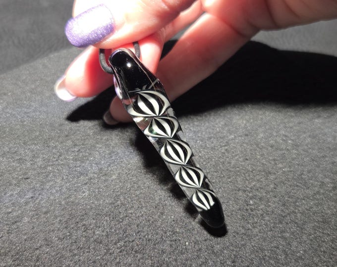 Black and White Glass Pendant, Long Spiral Striped Borosilicate Necklace, Handmade Lampwork Boro Jewelry, Unisex Glass Gift