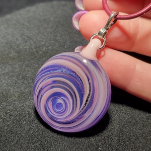Purple blown glass Jewelry.  Handmade Borosilicate vortex pendant with sterling silver bail, in a reversible window design