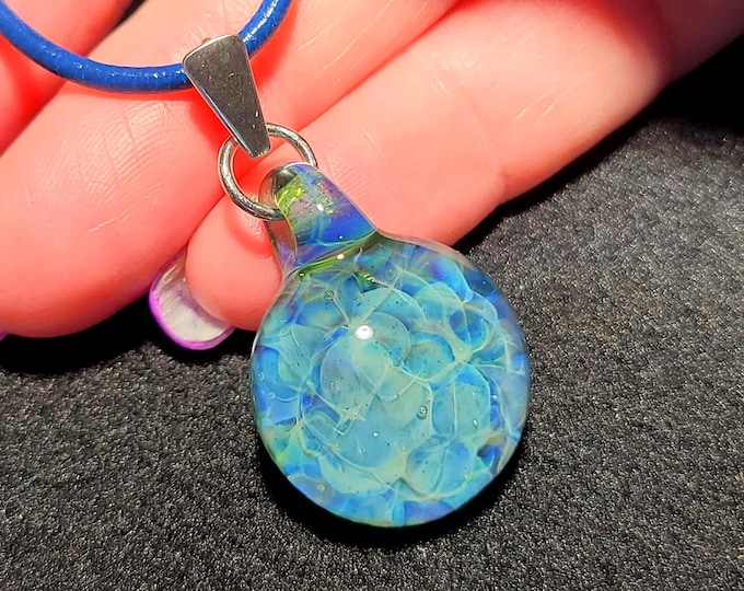 Glass Pendant, Handmade Lampwork Dainty Frit Necklace, Hand Blown Boro Glass Implosion Makes a Unique Handcrafted Gift. Heady Glass Pendant