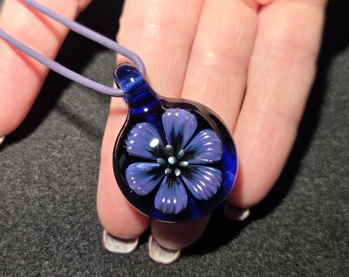 Lavender Glass Pendant, Hand Blown Necklace with Boro Implosion. Handmade Glass Flower Pendant in Borosilicate!  Heady Glass Flower Jewelry
