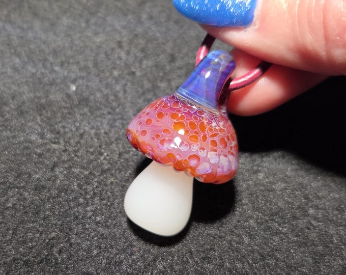 Pink Boro Mushroom Pendant • Handmade Mushroom Jewelry • Psychedelic Art Glass Necklace • Trippy Hippie Shroom • Cute Toadstool Gift