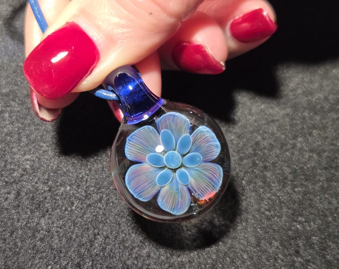Groovy Flower Power Glass Pendant, Handmade Blown Glass Implosion Necklace in Borosilicate Glass!  Glass Flower Jewelry