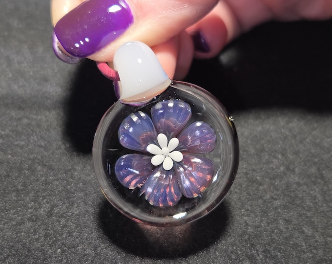 Hand Blown Glass Jewelry.  Handmade Glass Flower Pendant.  Pink Glass Implosion Necklace!  Heady Glass Flower Jewelry