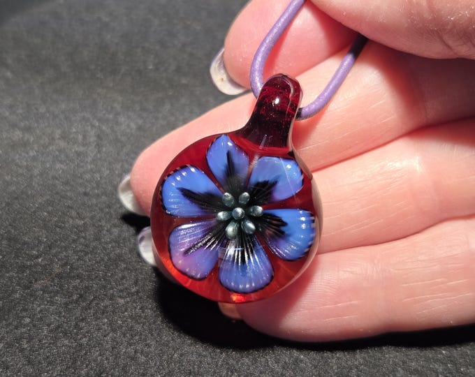 Heady Glass Pendant Necklace, Handmade Lampwork Lotus Flower Art Glass Necklace, Blown Glass Jewelry