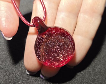 Sparkly Dichroic Glass Pendant in red with orange speckles, Handmade Lampwork Dicro Heady Glass Pendant
