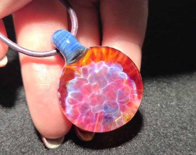Borosilicate Implosion pendant, Hand blown glass frit Implosion necklace makes a great unisex gift for glass lovers.  Blown glass jewelry
